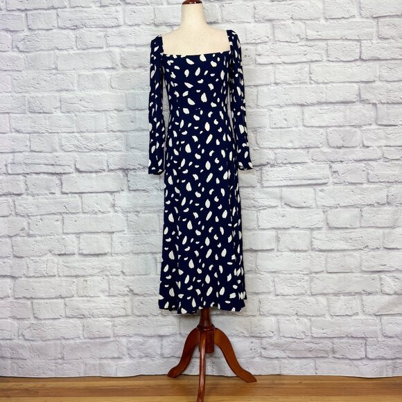 Reformation Dresses & Skirts - Reformation Sigmund Navy Blue & White Splatter Print Midi Dress